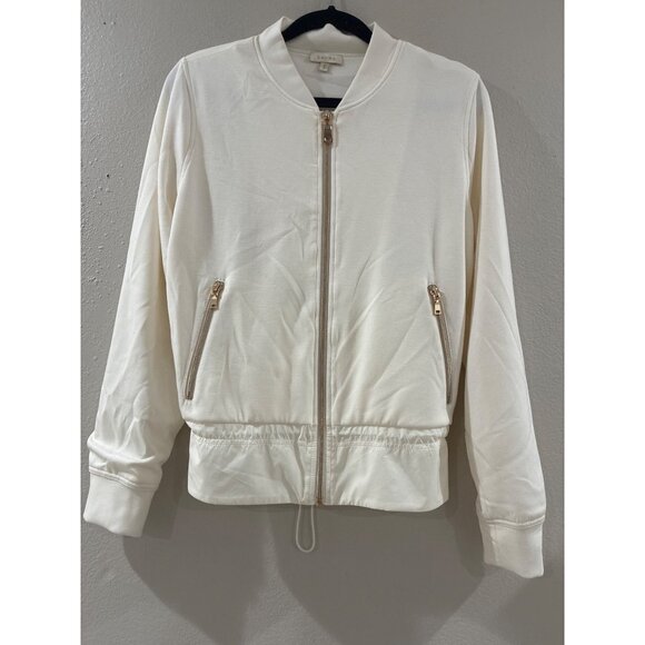 Laura Bomber Jacket with elegant rose gold-tone zippers drawstring hem size M - Picture 1 of 10